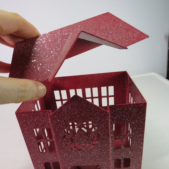 Thick Red Metal House Glittered Luminary Candle Holder White Barn Candle Co - Picture 6 of 13